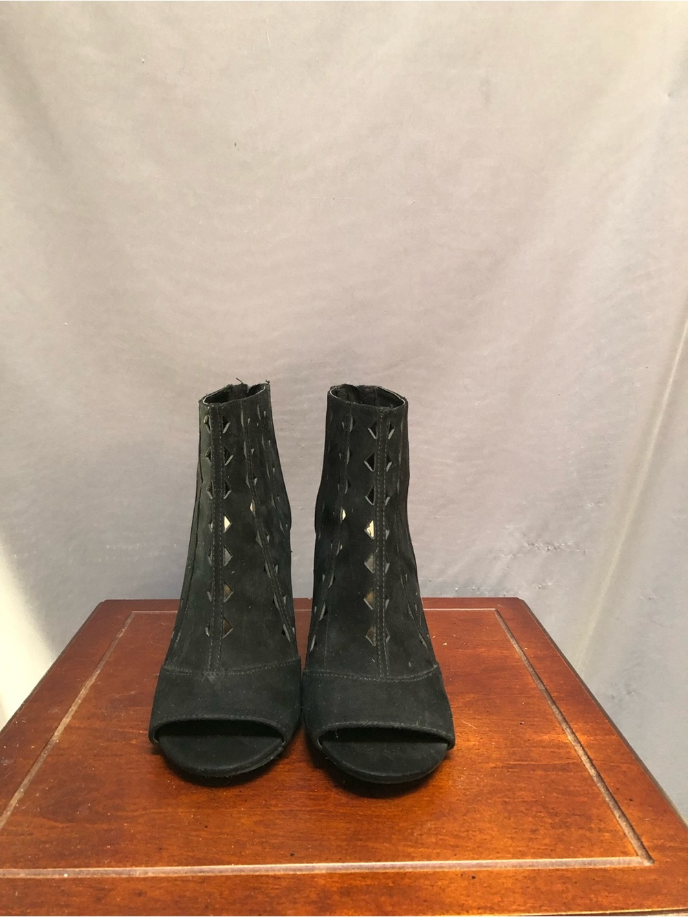 Brash Black Peep-Toe Cutout Ankle Booties